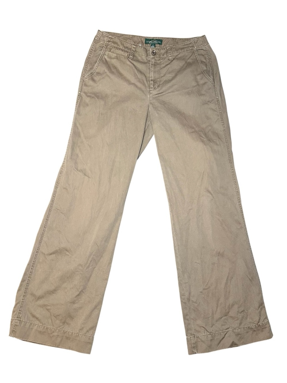 Lauren Ralph Lauren Women khaki Biltmore Chino pants Sz 8 mid rise Wide Leg $198